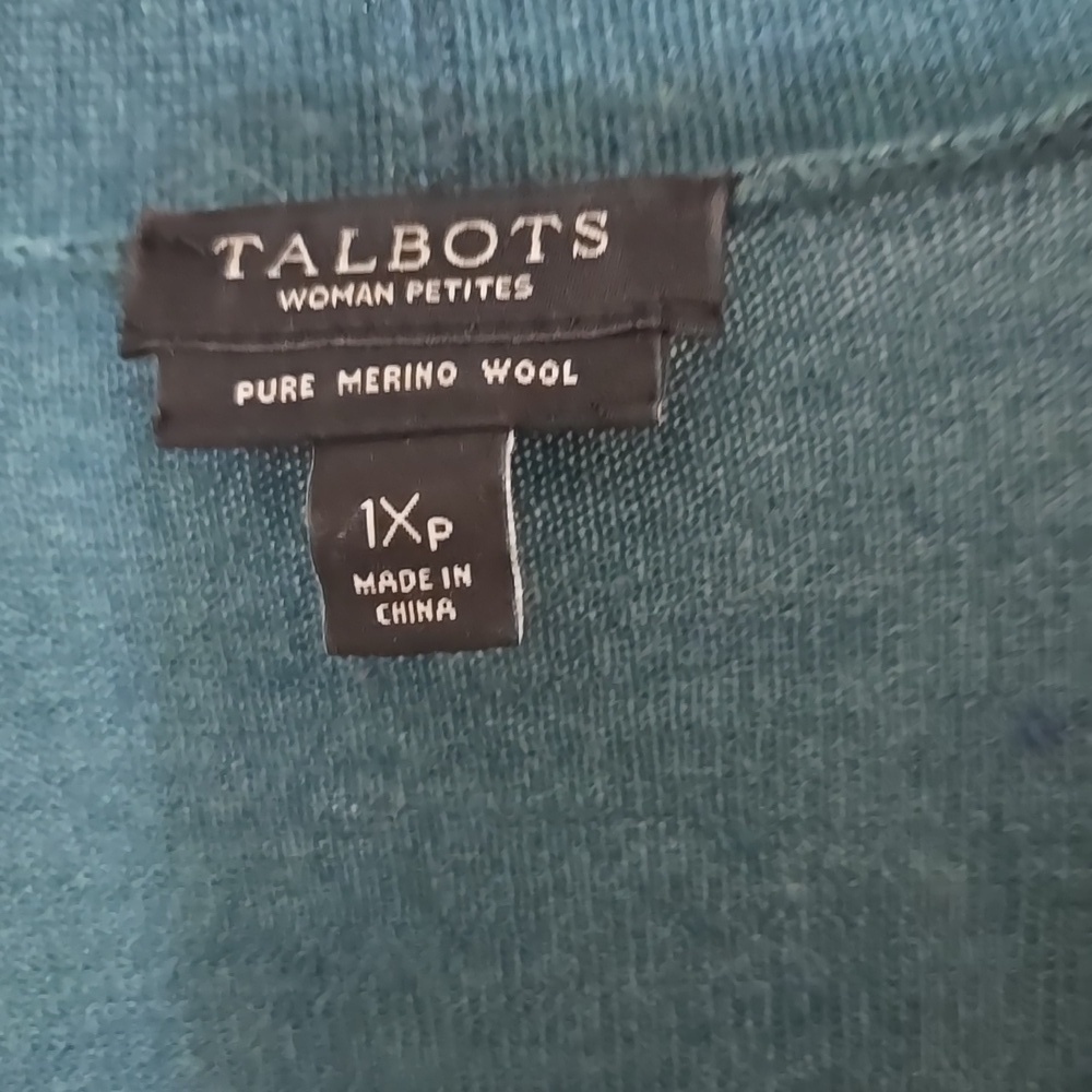 Talbots Green Open Front Cardigan Size 1XP Long Sleeve Side Slits - Picture 2 of 7